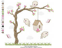 Laden Sie das Bild in den Galerie-Viewer, Tree with Birds embroidery design machine embroidery pattern
