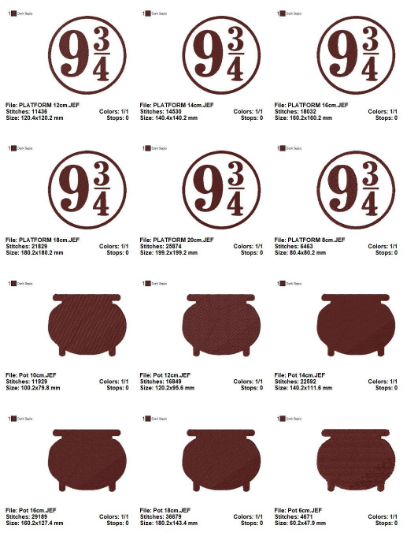 Harry Potter set embroidery design machine embroidery pattern