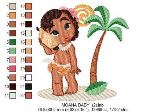 Princess Moana embroidery design machine embroidery pattern