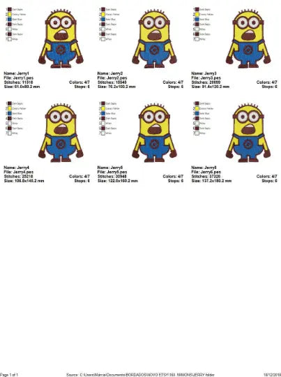 Minion set embroidery design machine embroidery pattern Marcia Embroidery
