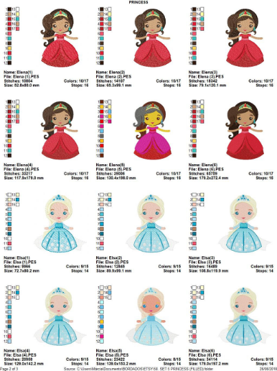 Disney Princess embroidery design machine embroidery pattern - Elsa, Anna, Ariel, Moana and Elena