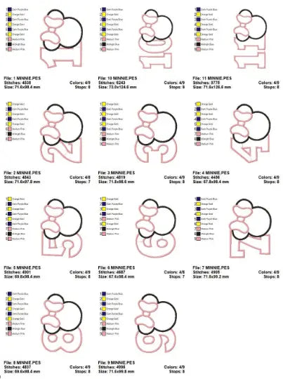 Minnie Numbers set embroidery design machine embroidery pattern Marcia Embroidery