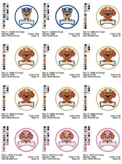 Paw Patrol TAGS embroidery design machine embroidery pattern Marcia Embroidery