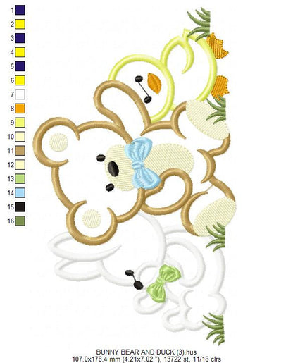 Animals embroidery designs - Bear embroidery design machine embroidery pattern - rabbit embroidery file - duck embroidery applique design