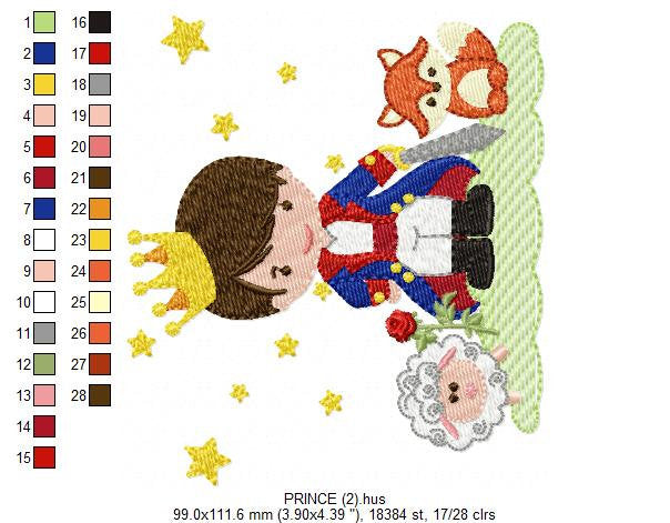 Little Prince embroidery designs - King with crown and animals machine embroidery pattern - Baby boy file fairytale - Instant download pes