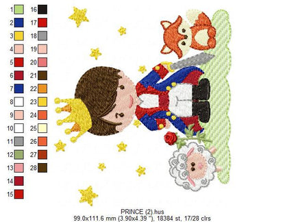 Little Prince embroidery designs - King with crown and animals machine embroidery pattern - Baby boy file fairytale - Instant download pes