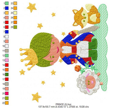 Little Prince embroidery designs - King with crown and animals machine embroidery pattern - Baby boy file fairytale - Instant download pes