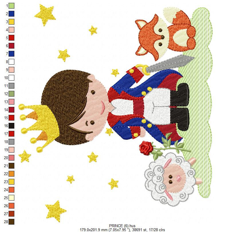 Little Prince embroidery designs - King with crown and animals machine embroidery pattern - Baby boy file fairytale - Instant download pes