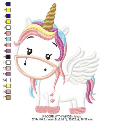 Unicorn with wings embroidery designs - Unicorn applique machine embroidery pattern - Baby girl file - Magical unicorn Instant download pes