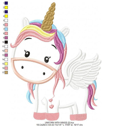 Unicorn with wings embroidery designs - Unicorn applique machine embroidery pattern - Baby girl file - Magical unicorn Instant download pes