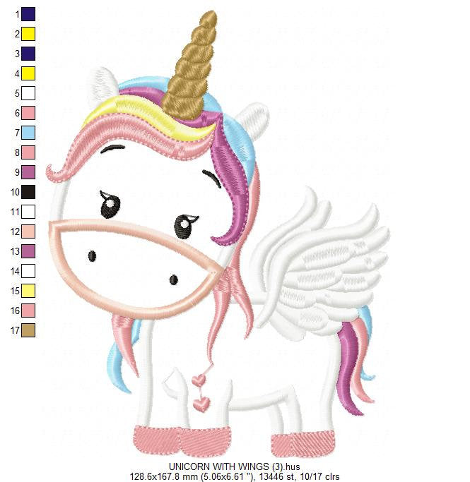 Unicorn with wings embroidery designs - Unicorn applique machine embroidery pattern - Baby girl file - Magical unicorn Instant download pes