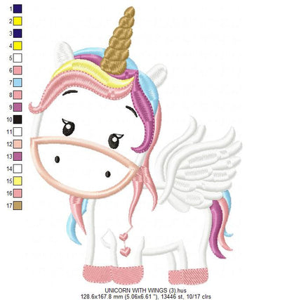 Unicorn with wings embroidery designs - Unicorn applique machine embroidery pattern - Baby girl file - Magical unicorn Instant download pes