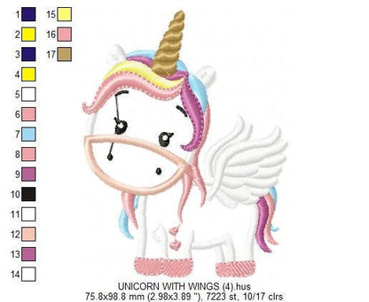 Unicorn with wings embroidery designs - Unicorn applique machine embroidery pattern - Baby girl file - Magical unicorn Instant download pes