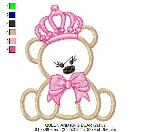 Bear embroidery designs - Teddy embroidery design machine embroidery pattern - King embroidery file Queen embroidery - Bear applique design Marcia Embroidery