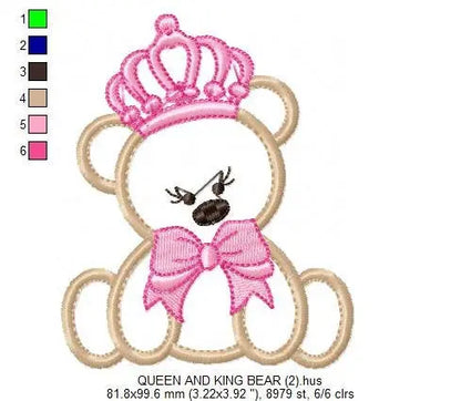 Bear embroidery designs - Teddy embroidery design machine embroidery pattern - King embroidery file Queen embroidery - Bear applique design Marcia Embroidery