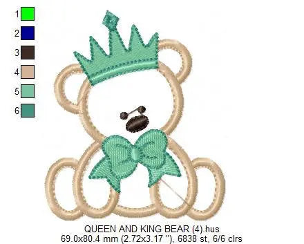 Bear embroidery designs - Teddy embroidery design machine embroidery pattern - King embroidery file Queen embroidery - Bear applique design Marcia Embroidery