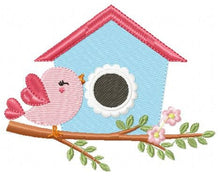 Cargar imagen en el visor de la galería, Bird embroidery designs - Birdhouse embroidery design machine embroidery pattern - full fill embroidery - baby girl embroidery dish towel
