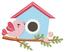 Charger l&#39;image dans la galerie, Bird embroidery designs - Birdhouse embroidery design machine embroidery pattern - full fill embroidery - baby girl embroidery dish towel
