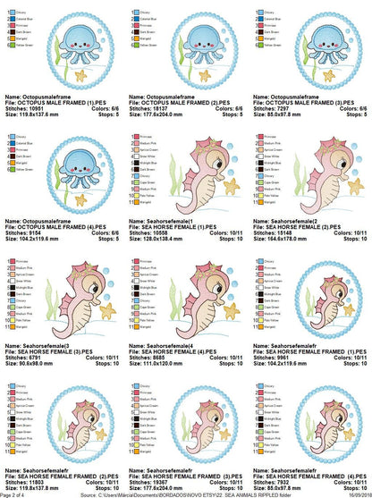 Sea Animal embroidery designs - Whale embroidery design machine embroidery pattern - Seahorse embroidery file - Jellyfish embroidery baby