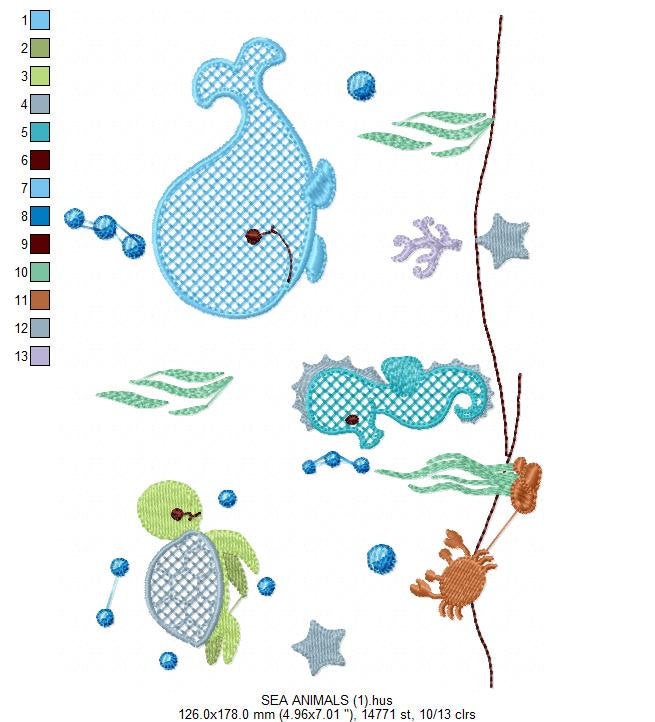 Sea Animal embroidery designs - Whale embroidery design machine embroidery pattern - Seahorse embroidery file Turtle embroidery - deep ocean