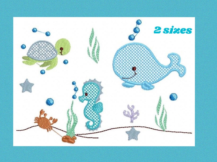 Sea Animal embroidery designs - Whale embroidery design machine embroidery pattern - Seahorse embroidery file Turtle embroidery - deep ocean