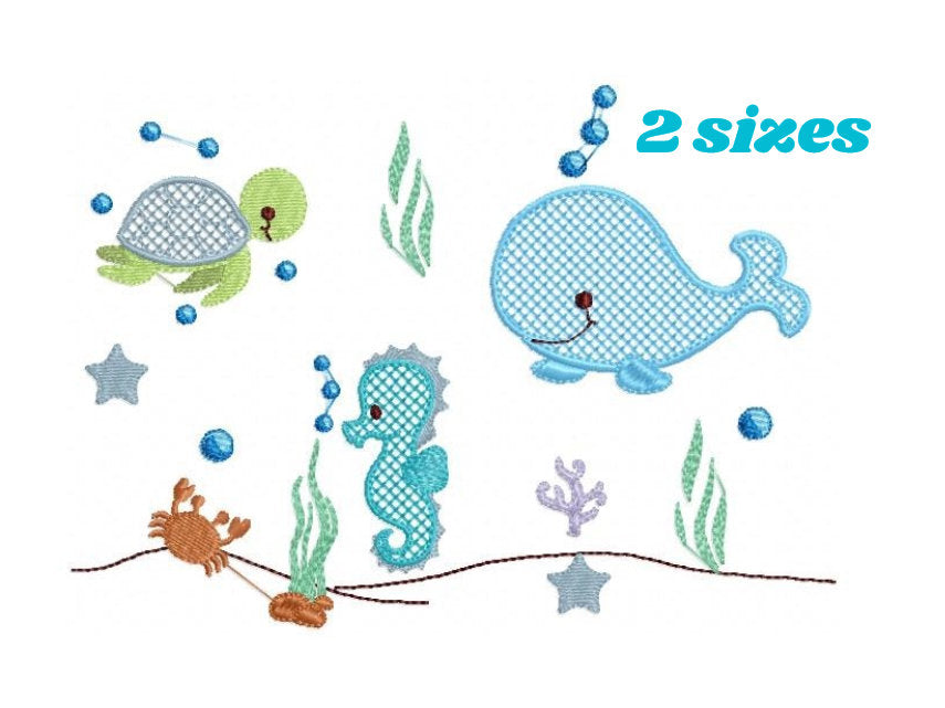 Sea Animal embroidery designs - Whale embroidery design machine embroidery pattern - Seahorse embroidery file Turtle embroidery - deep ocean