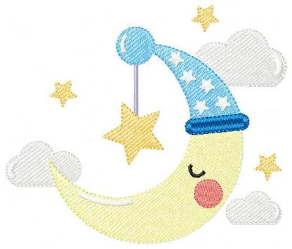 Sleeping moon embroidery design - half moon embroidery design machine embroidery pattern - baby embroidery file - kid embroidery moon sky Marcia Embroidery
