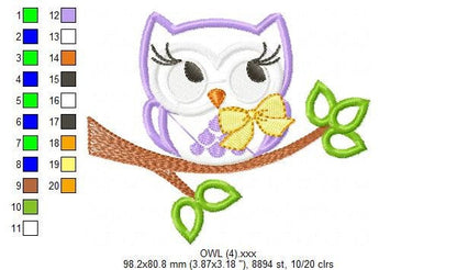 Owl embroidery designs - Bird embroidery design machine embroidery pattern - owl applique design - Kitchen towel embroidery applique file
