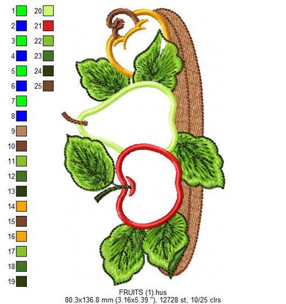 Fruit Basket embroidery designs - Kitchen Towel machine embroidery pattern - Fruit applique file - Apple Pear and Cashew - Instant download