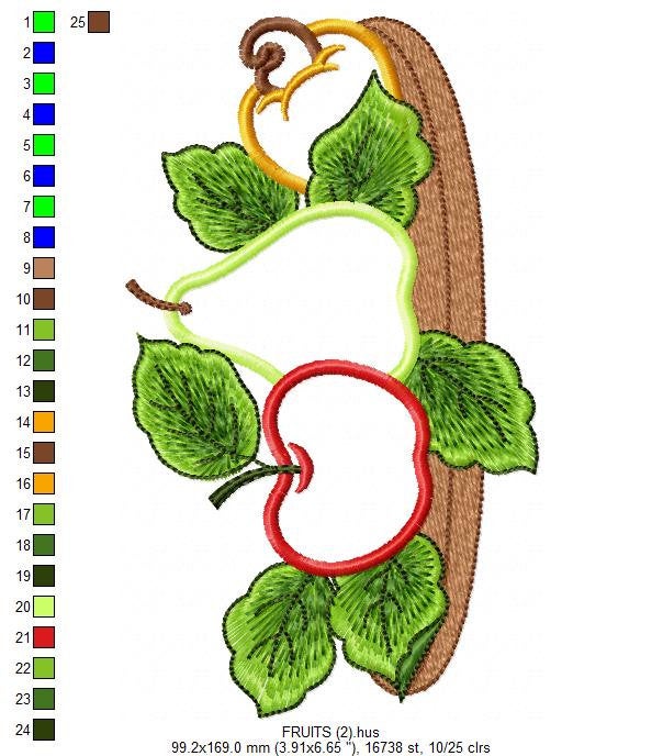 Fruit Basket embroidery designs - Kitchen Towel machine embroidery pattern - Fruit applique file - Apple Pear and Cashew - Instant download