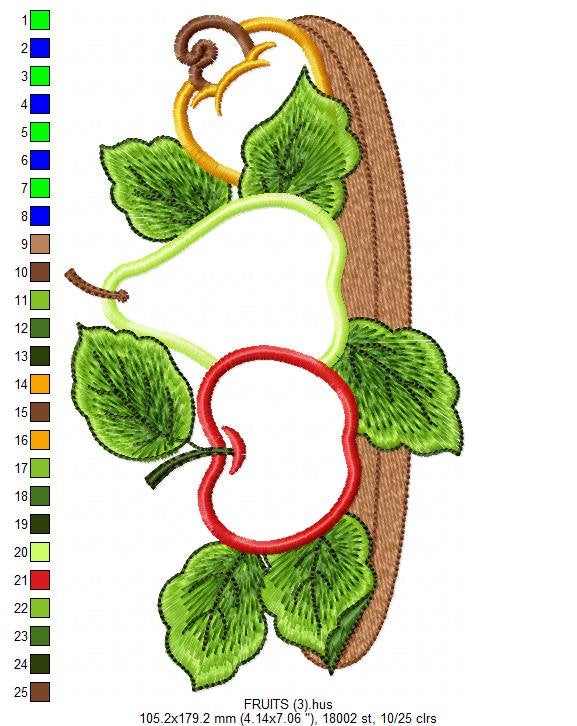 Fruit Basket embroidery designs - Kitchen Towel machine embroidery pattern - Fruit applique file - Apple Pear and Cashew - Instant download