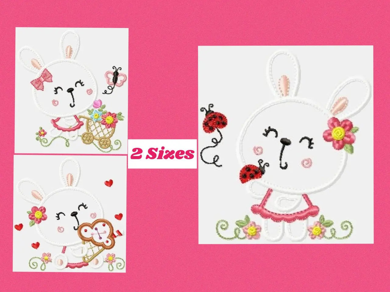 Bunny embroidery designs set - Rabbit applique embroidery design machine embroidery pattern - Girl embroidery - instant digital download pes Marcia Embroidery