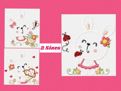 Bunny embroidery designs set - Rabbit applique embroidery design machine embroidery pattern - Girl embroidery - instant digital download pes Marcia Embroidery