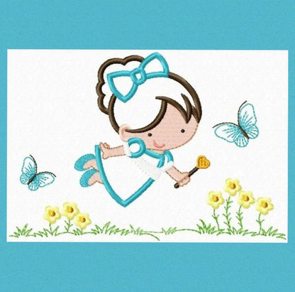 Fairy embroidery design - Fantasy magical Pixie with flowers embroidery machine pattern - Fairy godmother applique design - Instant download Marcia Embroidery