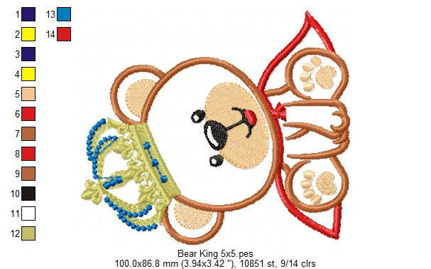 Bear embroidery designs - Teddy embroidery design machine embroidery pattern - King bear embroidery - Bear applique design baby boy design