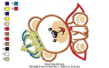 Bear embroidery designs - Teddy embroidery design machine embroidery pattern - King bear embroidery - Bear applique design baby boy design