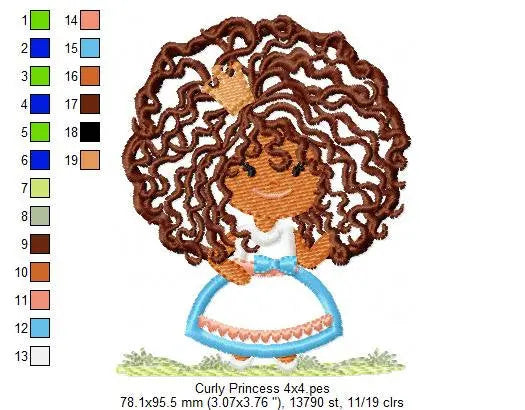 Princess embroidery designs - Curly hair girl embroidery design machine embroidery pattern - Baby embroidery afro american applique design Marcia Embroidery