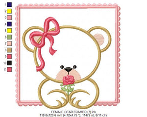 Bear embroidery designs - baby girl embroidery design machine embroidery pattern - nursery embroidery file - female bear applique design pes