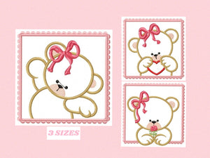 Bear embroidery designs - baby girl embroidery design machine embroidery pattern - nursery embroidery file - female bear applique design pes