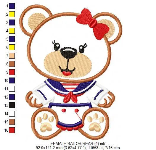 Bear embroidery designs - Sailor embroidery design machine embroidery pattern - sailor bear applique design - Teddy embroidery nautical girl Marcia Embroidery