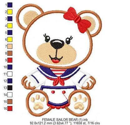 Bear embroidery designs - Sailor embroidery design machine embroidery pattern - sailor bear applique design - Teddy embroidery nautical girl Marcia Embroidery