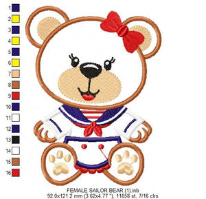 Bear embroidery designs - Sailor embroidery design machine embroidery pattern - sailor bear applique design - Teddy embroidery nautical girl