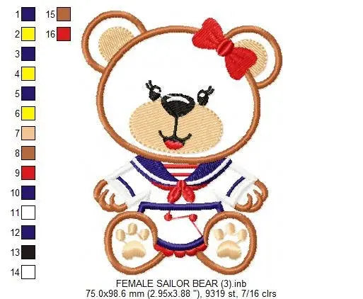 Bear embroidery designs - Sailor embroidery design machine embroidery pattern - sailor bear applique design - Teddy embroidery nautical girl Marcia Embroidery