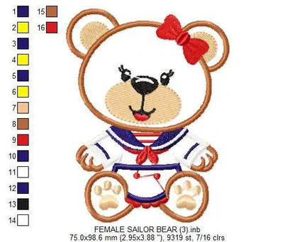 Bear embroidery designs - Sailor embroidery design machine embroidery pattern - sailor bear applique design - Teddy embroidery nautical girl Marcia Embroidery