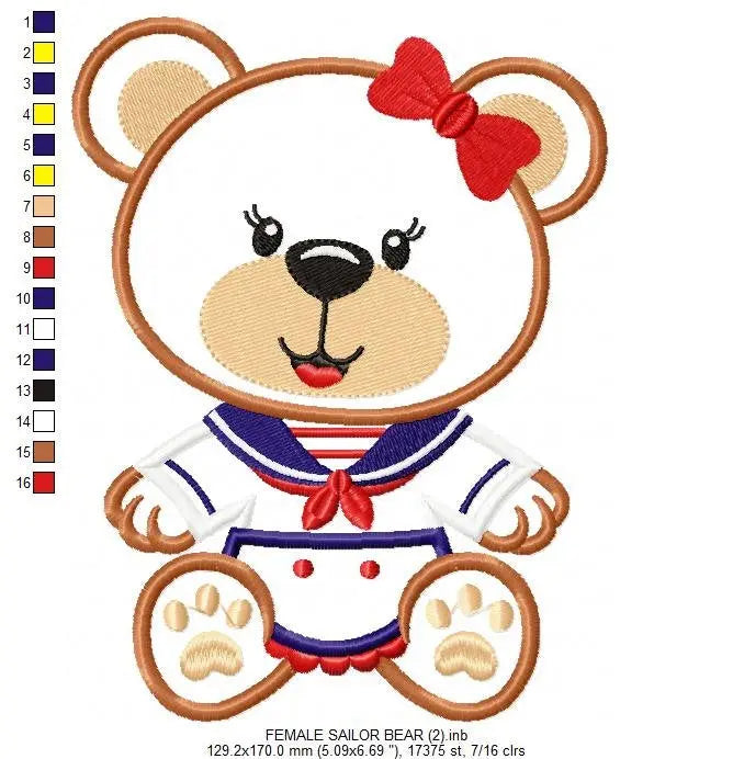 Bear embroidery designs - Sailor embroidery design machine embroidery pattern - sailor bear applique design - Teddy embroidery nautical girl Marcia Embroidery