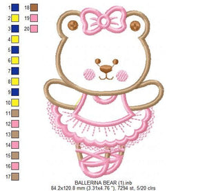 Bear embroidery designs - Ballerina embroidery design machine embroidery pattern - Ballet embroidery file - girl embroidery bear applique