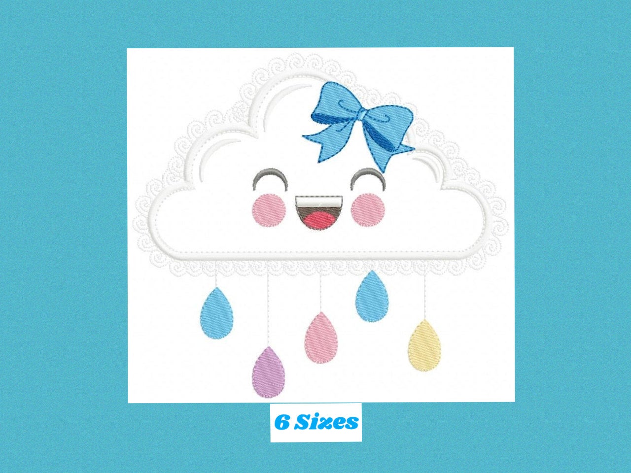 Cloud embroidery design - Rain embroidery designs machine embroidery pattern - Baby girl embroidery file - Kid embroidery cloud applique