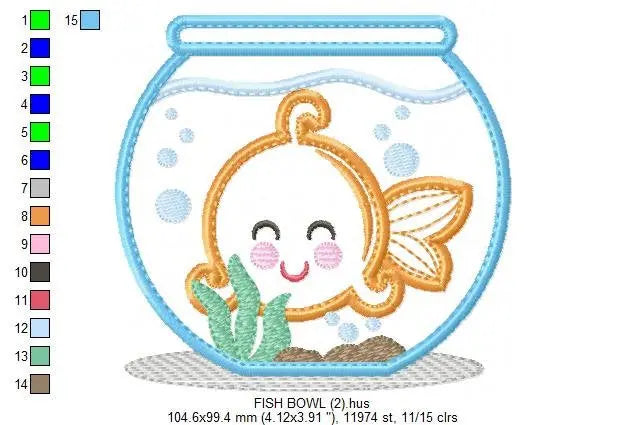 Golden fish embroidery designs - Aquarium embroidery design machine embroidery pattern - pet embroidery file - golden fish applique fishbowl Marcia Embroidery
