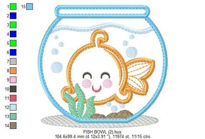 Golden fish embroidery designs - Aquarium embroidery design machine embroidery pattern - pet embroidery file - golden fish applique fishbowl Marcia Embroidery