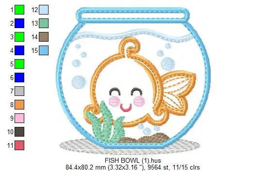 Golden fish embroidery designs - Aquarium embroidery design machine embroidery pattern - pet embroidery file - golden fish applique fishbowl Marcia Embroidery